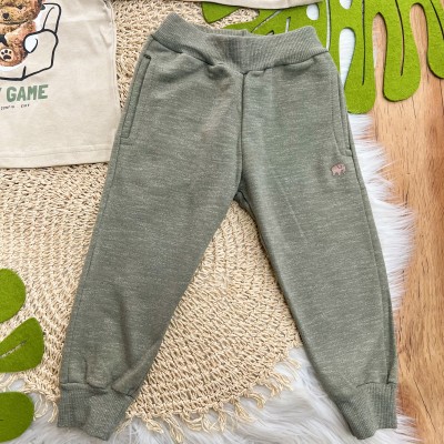 Conj. Blusa Manga Longa Ursinho Play Game e Calça Saruel de Moletinho - Areia e Verde